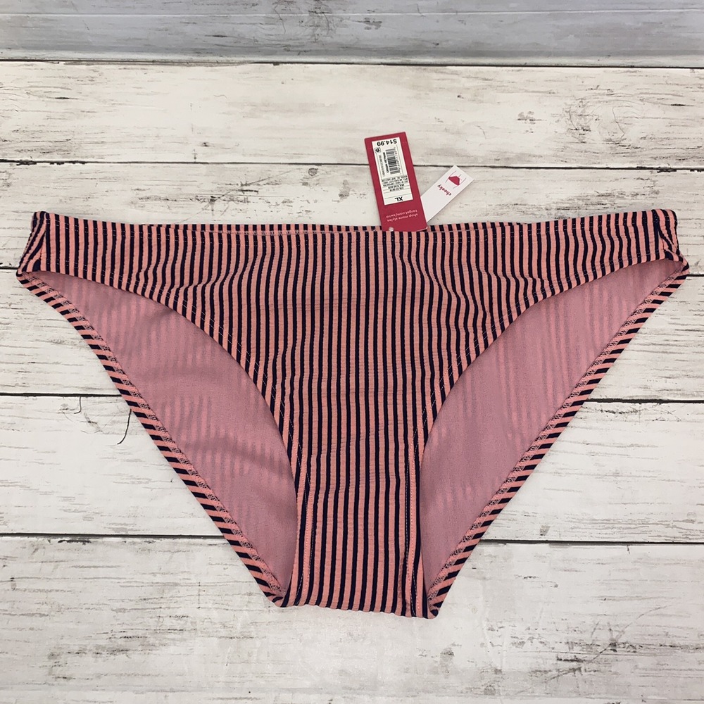 Xhilaration Bikini Bottom Womens XL Pink Black Stripe Cheeky Swim NEW XL